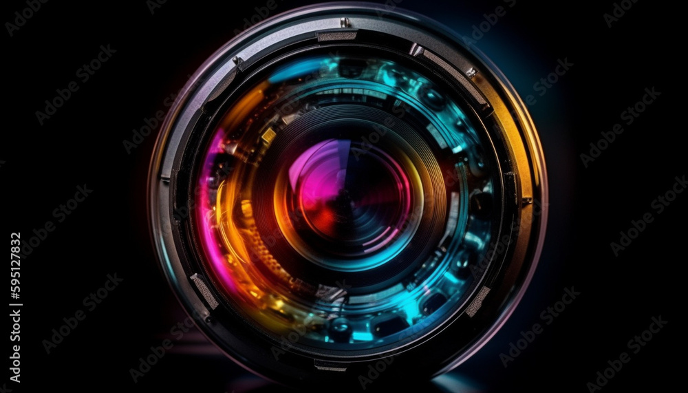 Shiny chrome lens captures reflection generated by AI Shiny chrome lens captures reflection generated by AI