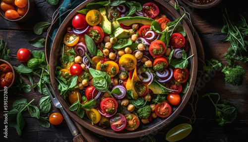 Fresh organic salad with ripe cherry tomatoes generated by AI