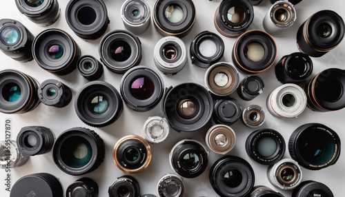 Antique camera collection in row, shiny chrome generated by AI