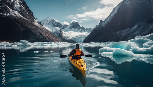 paddling through frozen arctic waters generated by AI © Stockgiu