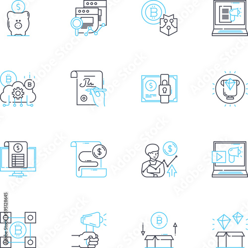 Web application linear icons set. Interface, Accessibility, Navigation, Compatibility, Responsiveness, Usability, Efficiency line vector and concept signs. Scalability,Multimedia,Security outline