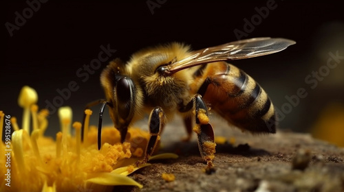 A stunning bee is flying, isolated on transparent background, macro, incredible pollinator. Generative AI © Daniel