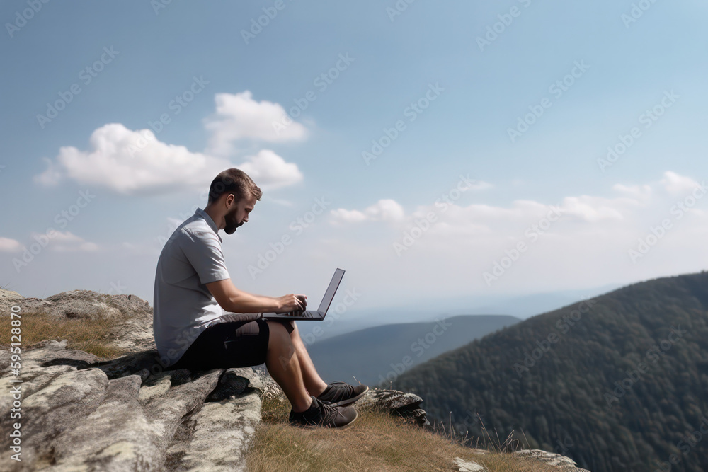 Work from Anywhere: The Digital Nomad Lifestyle of a Mountain Man AI Generated