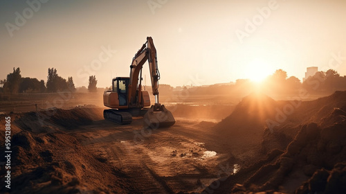 The excavator works on the field. Generative AI