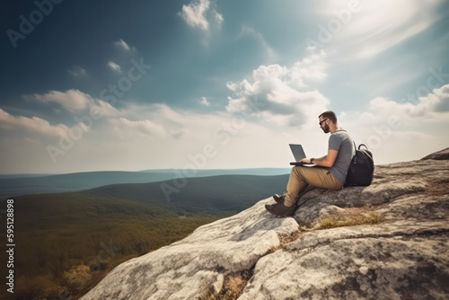 Work from Anywhere: The Digital Nomad Lifestyle of a Mountain Man AI Generated