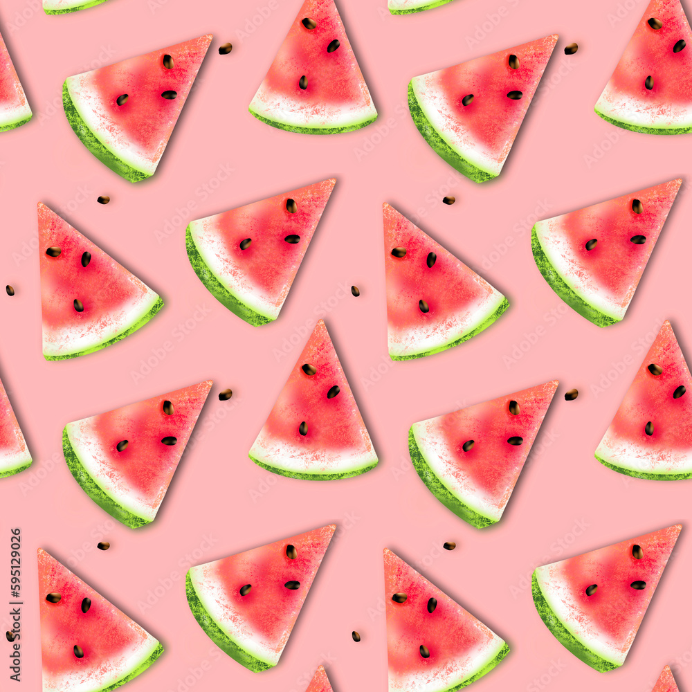 Seamless pattern, watermelon wallpaper with seeds, pink background Seamless pattern, watermelon wallpaper with seeds, pink background