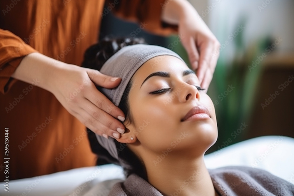 Fototapeta premium relaxation and massage and wellness, young woman joyful. Generative AI