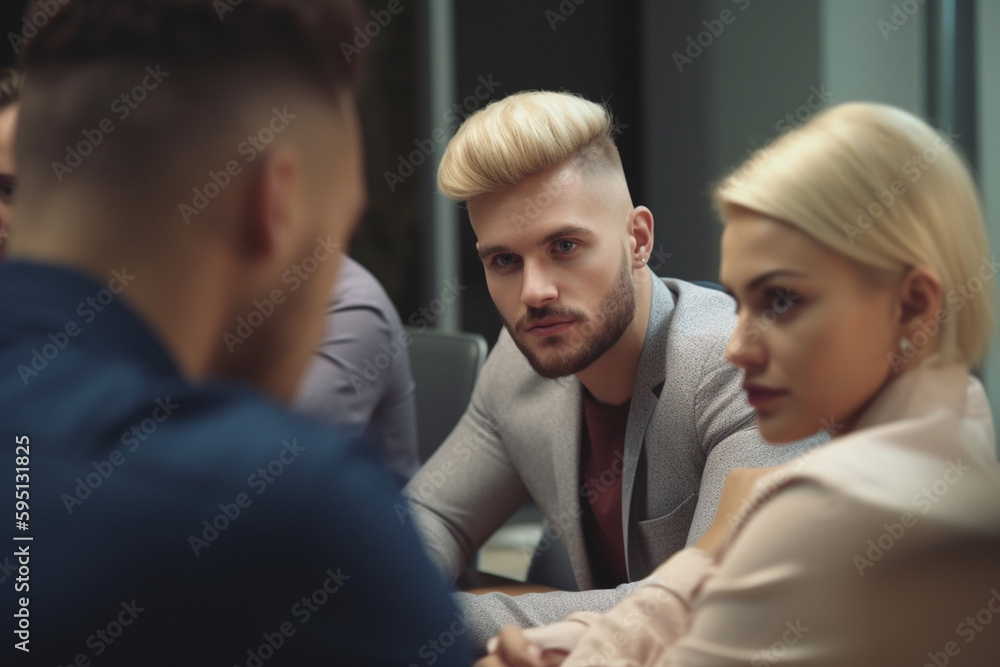 group team in teamwork, business people in suit at table indoor. Generative AI group team in teamwork, business people in suit at table indoor. Generative AI
