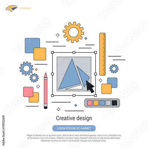 Creative design, digital art flat contour style vector concept illustration