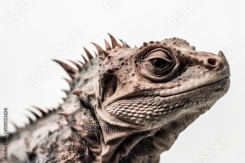close up of a lizards head isolated on a white background. Generative AI