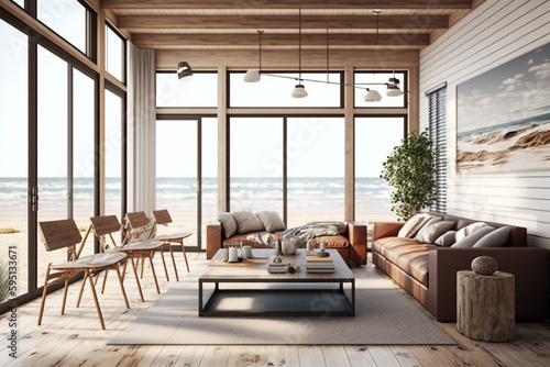 Interior of a house on the beach AI