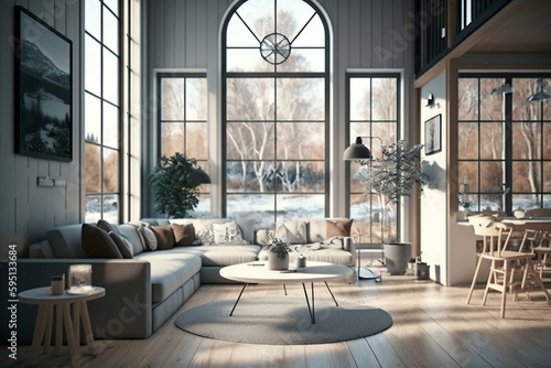 Interior of a house in the forest AI white