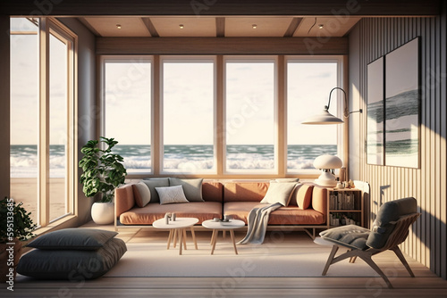 Interior of a house on the beach AI