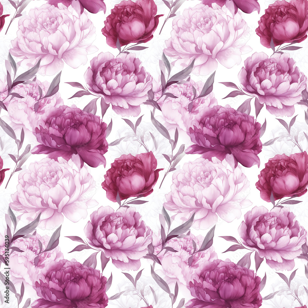 Peony - Seamless Floral Print - Seamless Watercolor Pattern Flowers - perfect for wrappers, wallpapers, postcards, greeting cards, wedding invitations, romantic events.