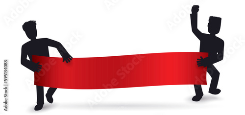 Pair of silhouettes of men holding an empty red banner, Vector illustration