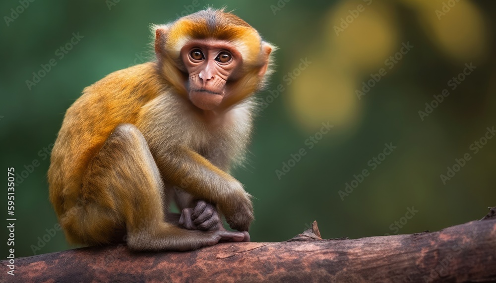 Cute monkey sitting on a tree branch ai, ai generative, illustration Cute monkey sitting on a tree branch ai, ai generative, illustration