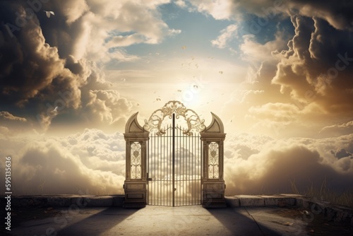 The idea of a gate to heaven is a common motif in various religious and mythological traditions, representing a boundary between the earthly realm and the divine. 