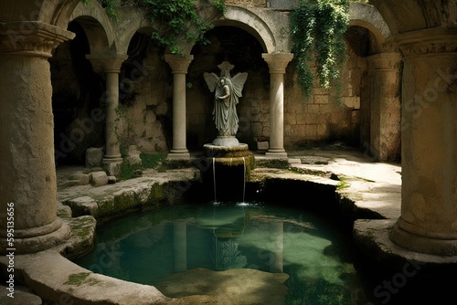 The Pool of Bethesda is a biblical site in Jerusalem that is associated with healing and miracles. According to the Gospel of John, an angel would occasionally stir the waters of the pool, and the fir photo