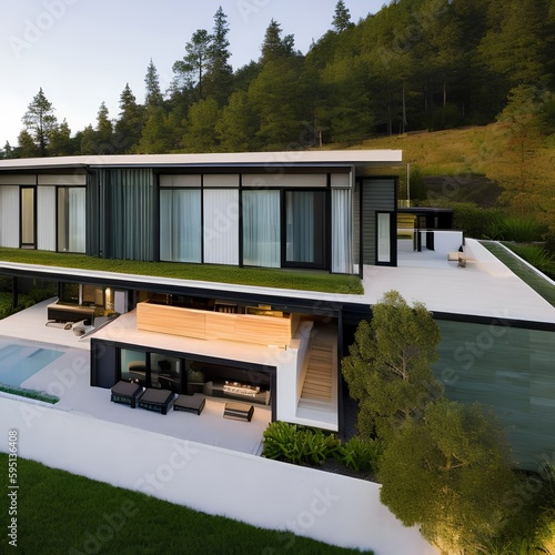 modern house with Green roof301, Generative AI © Ai.Art.Creations