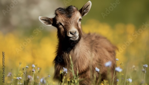 Baby pygmy goat in a grassland ai, ai generative, illustration photo
