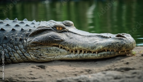 A crocodile beside a lake ai, ai generative, illustration