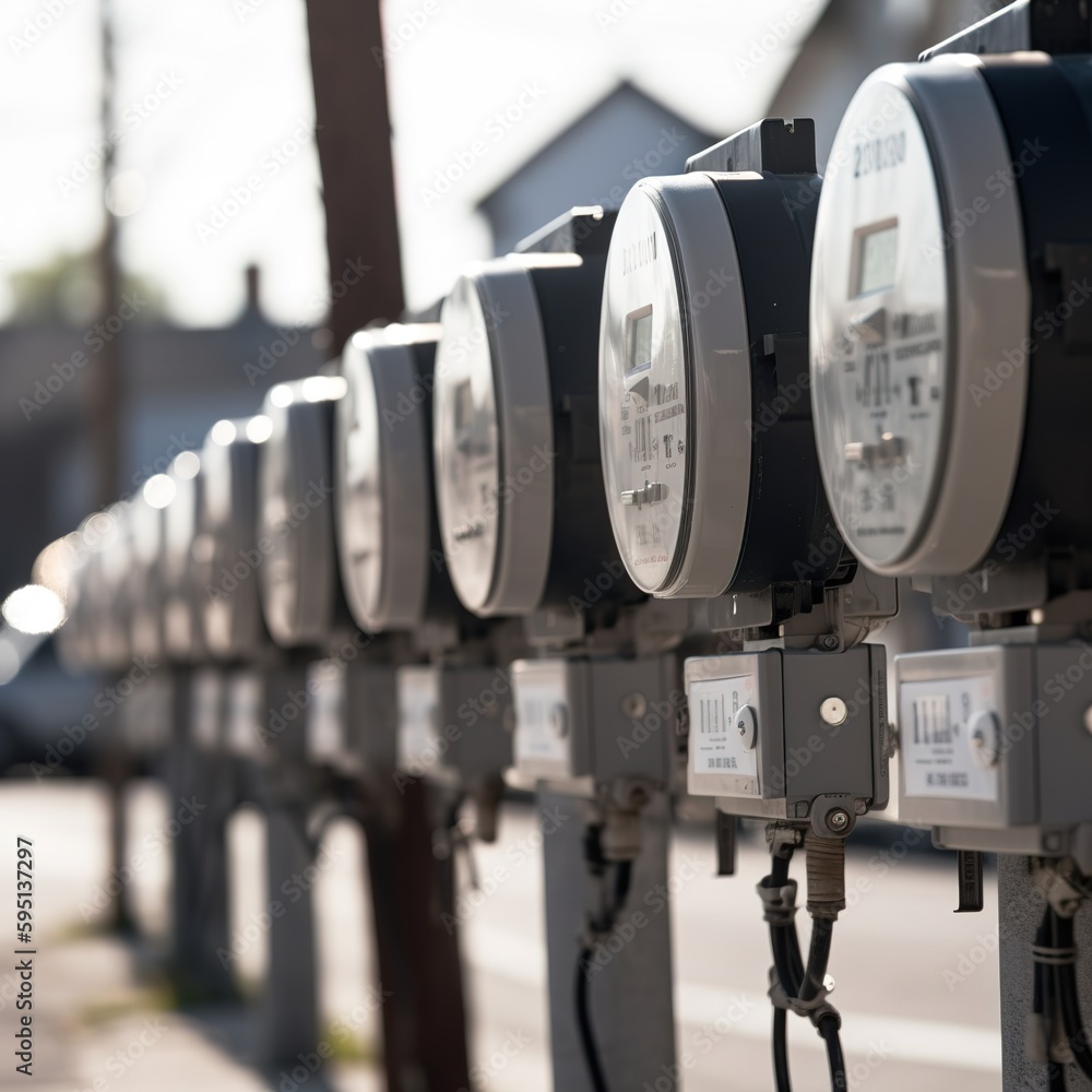 electric meters with dollar signs in a row. generative ai electric meters with dollar signs in a row. generative ai