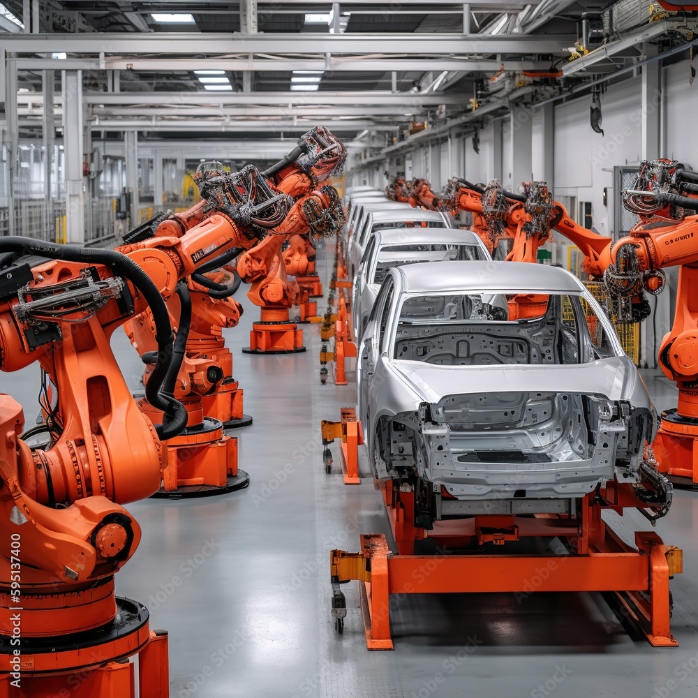 Cars on the production line in a factory. generative ai