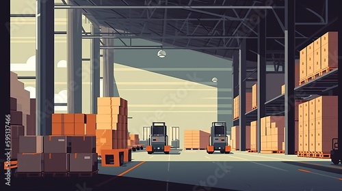 Illustration of logistic warehouse. Generative AI