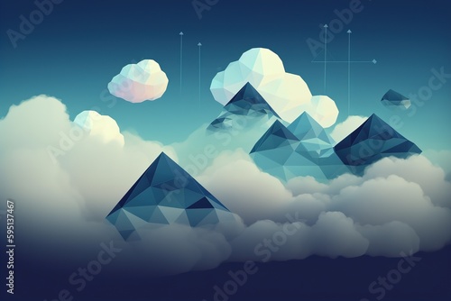 mountains and clouds in the style of abstract geometric forms