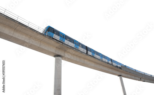 blue train on elevated track photo