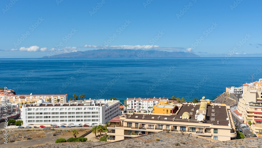 View od Puerto de Santiago town with La Gomera island in the background