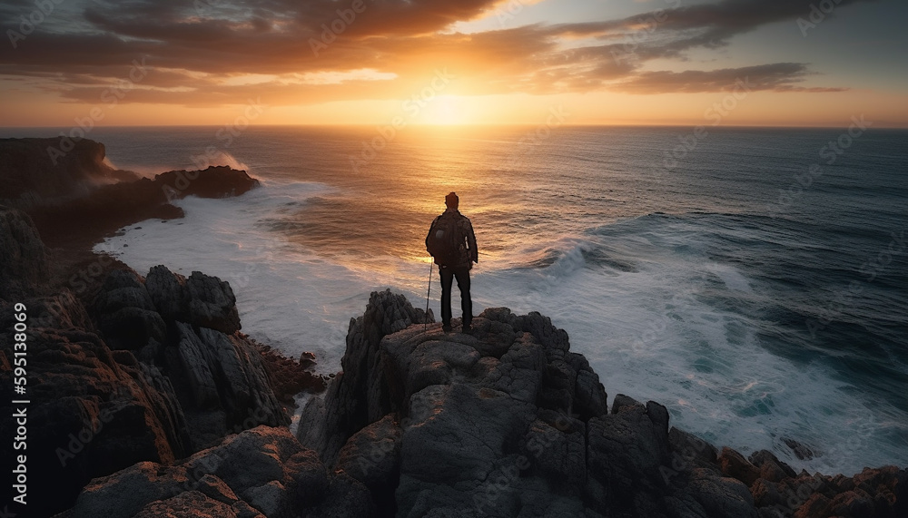 standing on cliff, admiring sunset generated by AI standing on cliff, admiring sunset generated by AI
