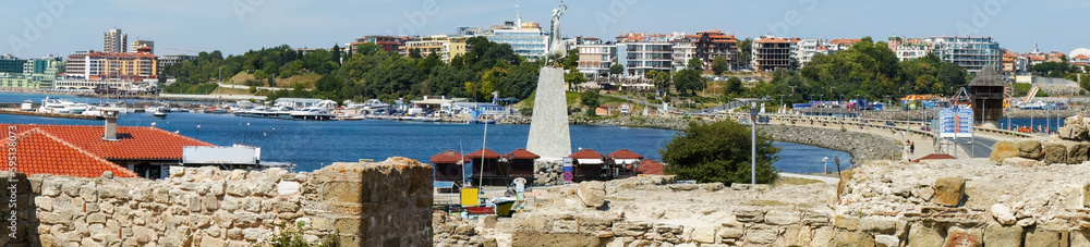 Panoramic view of ancient trading City of Nessebar, Bulgaria and Old city, summer destination, seaside resort city