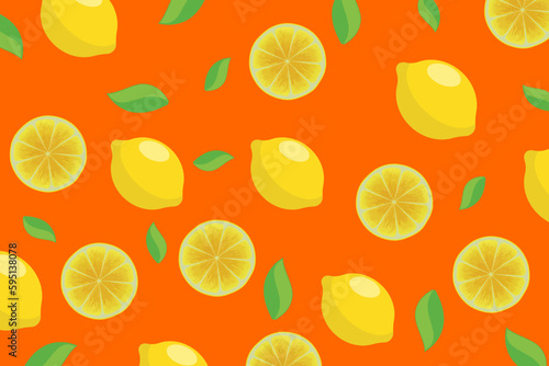 Citrus pattern, slices of lemon. Fresh organic tropical fruit background. Vegetarian design full of vitamins, creative summer refreshing concept