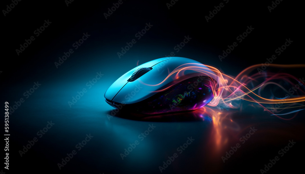 Glowing computer mouse on background shines brightly generated by AI Glowing computer mouse on background shines brightly generated by AI