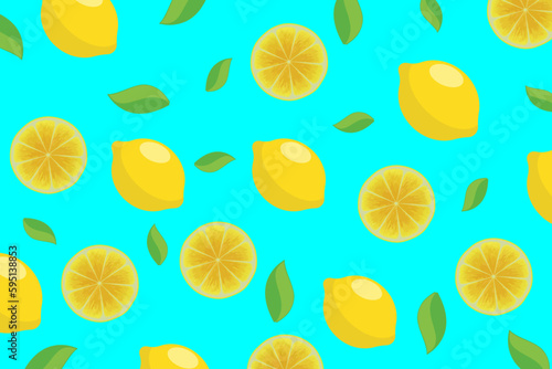 Fototapeta Naklejka Na Ścianę i Meble -  Citrus pattern, slices of lemon. Fresh organic tropical fruit background. Vegetarian design full of vitamins, creative summer refreshing concept