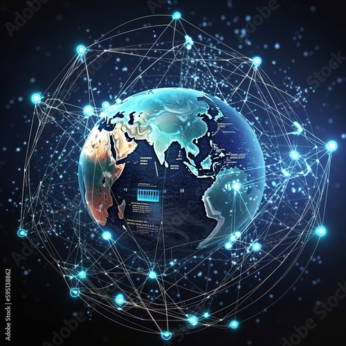 global networking on data connection. Science. Big data. internet technology. Business. Communication and social network. generative ai