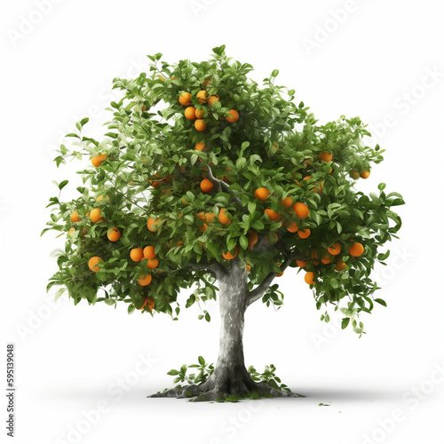 Tangerine tree on white background. Generative ai.