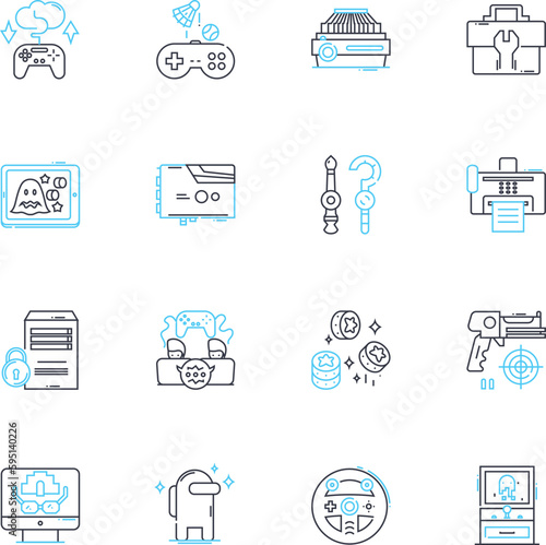 Movie genres linear icons set. Action, Adventure, Comedy, Crime, Drama, Fantasy, Historical line vector and concept signs. Horror,Mystery,Romance outline illustrations photo