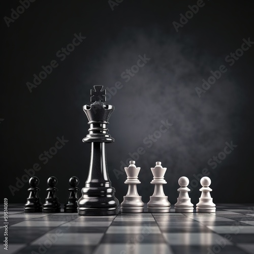 King chess pieces represent the leader of a team with team principles such as challenge, business teamwork, volunteering, or winning, and leadership strategy plan and risk management. generative ai