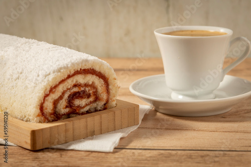 Swiss roll with coffee