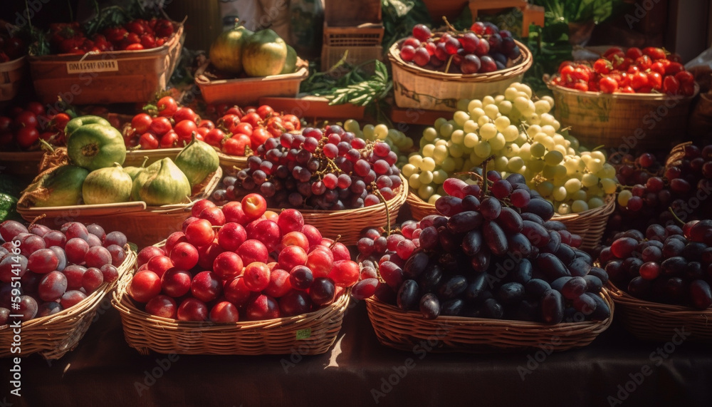 Fresh fruit basket organic, ripe, juicy variety generated by AI