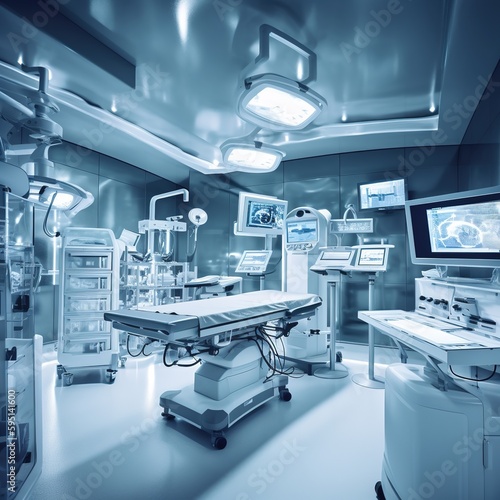 Modern equipment in operating room. Medical devices for neurosurgery. generative ai
