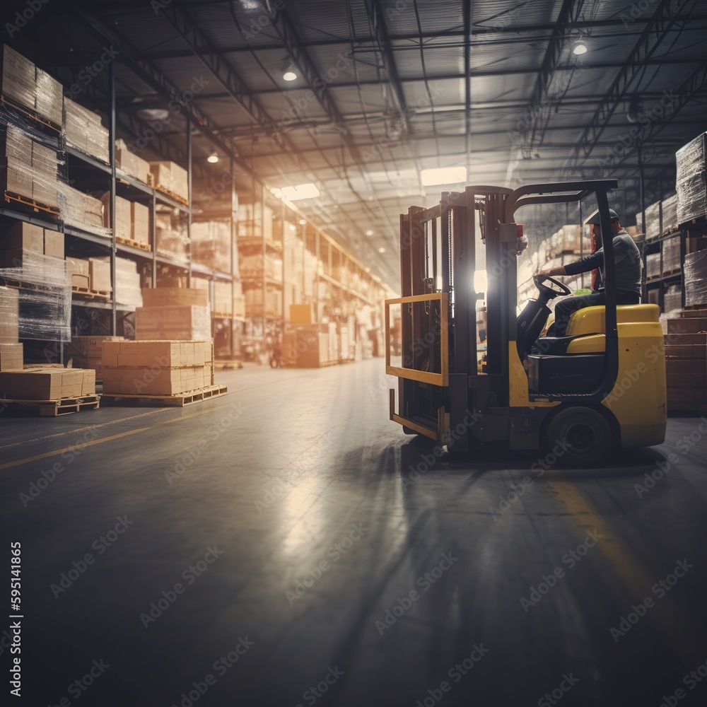 Warehouse industrial and logistics companies. Commercial warehouse. Huge distribution warehouse with high shelves. Low angle view. generative ai