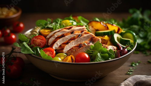 Grilled chicken breast with fresh salad plate generated by AI