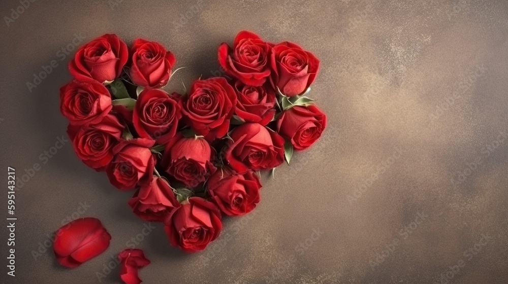 Red Heart-Shaped Rose Bouquet for Valentine's Day. Generative AI. Red Heart-Shaped Rose Bouquet for Valentine's Day. Generative AI.