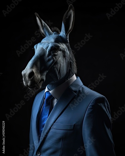 Blue Donkey in Suit: Political Symbol for Republican Party. Generative AI. © Henry Letham
