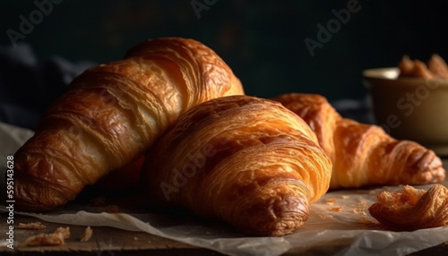 Freshly baked croissant, a French indulgence delight generated by AI