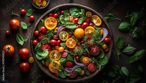 Healthy gourmet salad with fresh organic ingients generated by AI