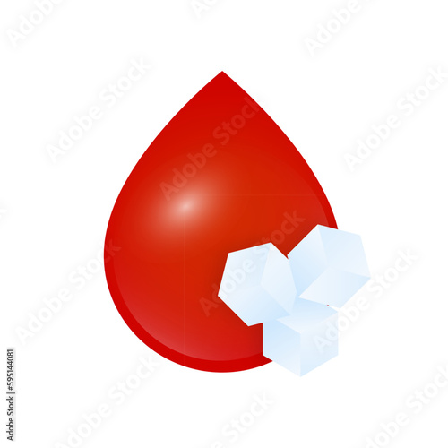 Blood Sugar icon. Diabetes concept. Sugar cubes dissolving in a drop of blood. High glucose sign. Medical antidiabetic symbol. Vector illustration.